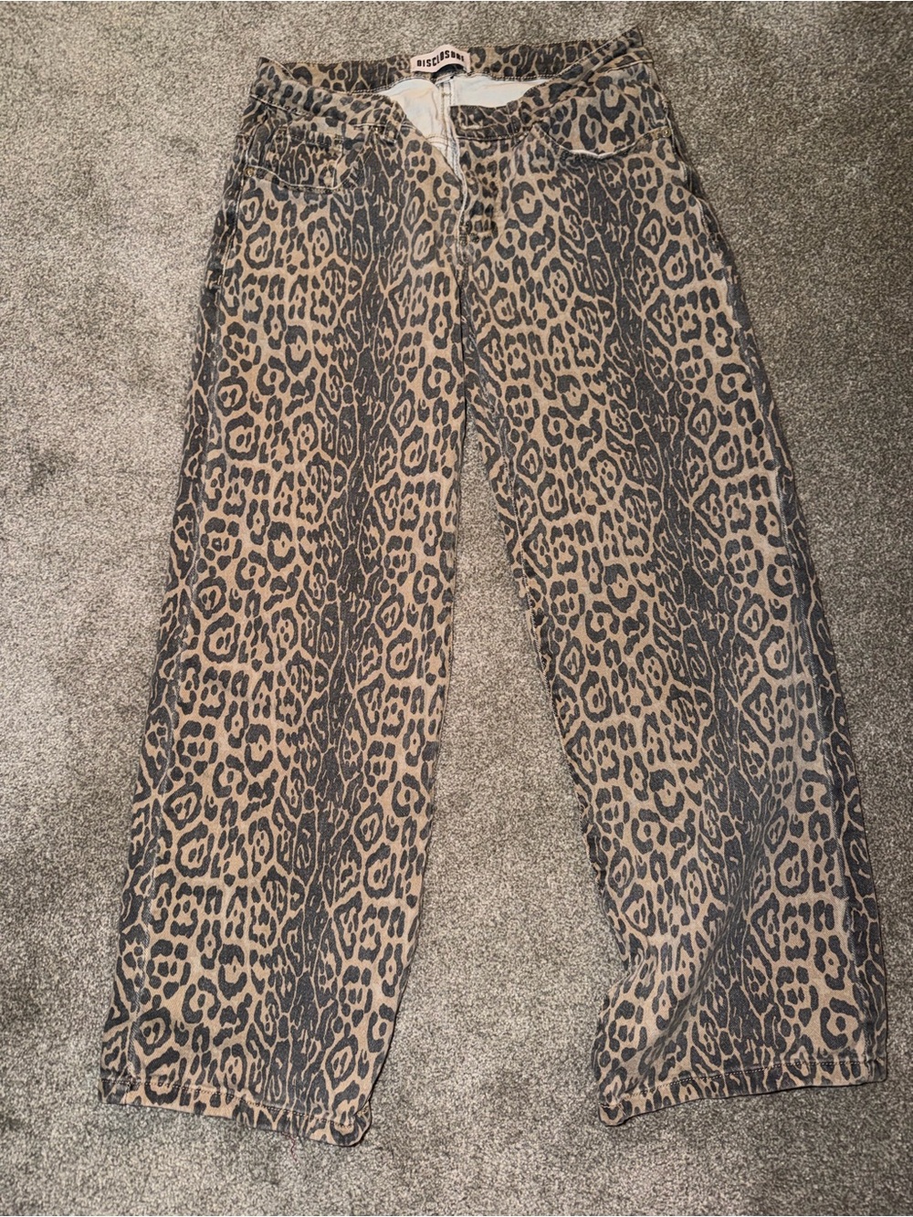 Leopard Print Straight-Leg Pants in Beige/Black